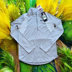 NEW Under Armour Long Sleeve Heatgear Loose Fit YLG Girls Grey Mesh  Zip Up